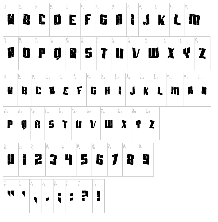 SF Aftershock Debris font map